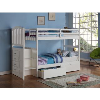 Donco Kids Arch Mission Stairway Double Twin Bunk Bed With Underbed Drawers White Size Twin