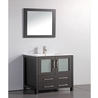 Legion Furniture Ceramic Top 36 inch Sink Espresso Bathroom Vanity And Matching Framed Mirror Espresso Size Single Vanities