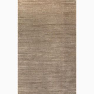 Hand made Solid Pattern Taupe/ Tan Wool/ Art Silk Rug (8x10)