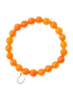 8mm Faceted Orange Agate Beaded Bracelet with 14k Yellow Gold/Micropave Diamond