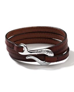 Mens Pelle Sterling Hook Leather 3 Wrap Bracelet in Brown, Size 2   Ippolita