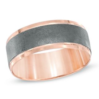 Mens 8.0mm Comfort Fit Wedding Band in 10K Rose Gold and Charcoal