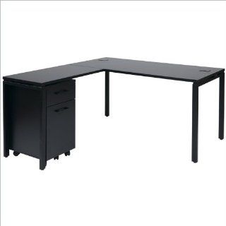 Office Star Prado L Shape Desk with Mobile Filing Cabinet in Black  