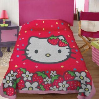 Hello Kitty Strawberry Fleece Blanket Twin / Full   Bed Blankets