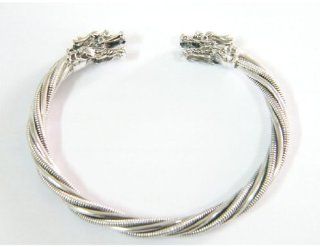 .925 Sterling Silver Cuff Bracelet Dragon head double helix Bangle Bracelets Jewelry