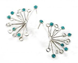 Turquoise Flower Earrings   Silver Studs   Handmade Millefiori Jewelry   Polymer Clay Charms for Women Adina Plastelina Jewelry