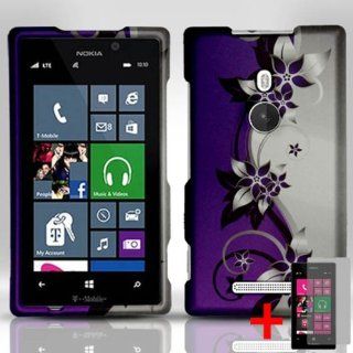 NOKIA LUMIA 925 PURPLE SILVER FLOWER VINE RUBBERIZED SNAP ON HARD CASE + FREE SCREEN PROTECTOR from [ACCESSORY ARENA] Cell Phones & Accessories