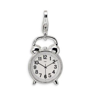 925 Sterling Silver 3D Old Fashion Alarm Clock Charm Jewelry