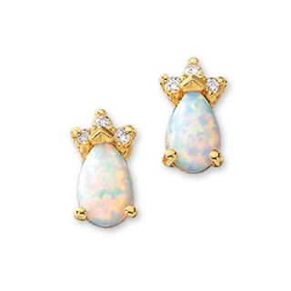 Lab Created Pear Shape Opal and Diamond Accent Earrings in 10K Gold