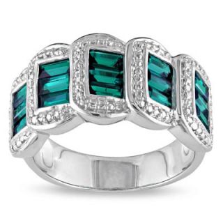 Baguette Lab Created Emerald Buckle Ring in Sterling Silver   View All