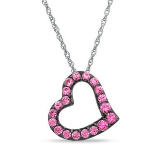 Lab Created Pink Sapphire Tilted Heart Pendant in Sterling Silver
