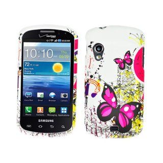 Hard Plastic Snap on Cover Fits Samsung i405 Stratosphere Two Pink Butterflies Rubberized Verizon Cell Phones & Accessories