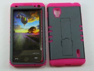 For Lg Optimus G (cdma) Ls 970 Non Slip Gray Heavy Duty Case + Hot Pink Rubber Skin Accessories Cell Phones & Accessories