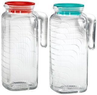 Bormioli Rocco Gelo 2 Piece Glass Pitcher Set with Lids, Red and Green Kitchen & Dining