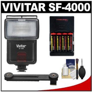 Vivitar SF 4000 Auto Bounce Zoom Slave Flash with Bracket + AA Batteries & Charger + Cleaning Kit for Nikon 1 J1, J2, J3, S1, V2, V3 Digital Cameras  Digital Camera Accessory Kits  Camera & Photo