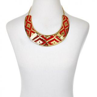 BAJALIA "Parul" Orange and Goldtone Woven Collar 18" Necklace