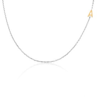 Offset Letter A Initial Necklace in Sterling Silver and 14K Gold