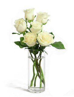 Bouquet of Long Stemmed White Roses (Half Dozen)   With Vase  Grocery & Gourmet Food