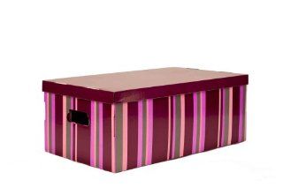 Shop Home Zone   Pack of 6 Large Strong Cardboard Storage Boxes with Lids (52 * 30 * 20cm)   Finished in Pink Shade Stripes at the  Furniture Store. Find the latest styles with the lowest prices from Home Zone
