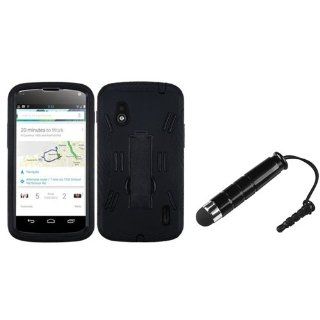 eForCity Black/Black Symbiosis Stand Protector Cover + Black Mini Stylus Compatible With LG Nexus 4 E960 Cell Phones & Accessories