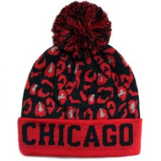 CITY Hunter Sk950 Leopard College Pom Beanie Hat   Chicago (Black/red) at  Mens Clothing store