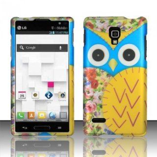 Blue Yellow Owl Hard Case Snap on Rubberized Cover for LG Optimus L9 P769 (T Mobile) Cell Phones & Accessories