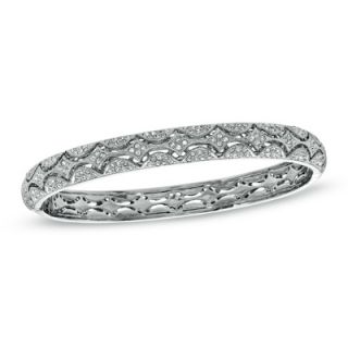 Crystal Vintage Style Bangle Bracelet in White Rhodium Plated Brass