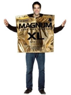 Magnum XL Condom Costume Hilarious Novelty Gag Gold Top Wrapper Theatrical Men Clothing