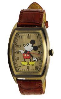 MCK955 Men's Disney Mickey Mouse Tourneau Brass Tone Bezel Leather Band Watch at  Men's Watch store.