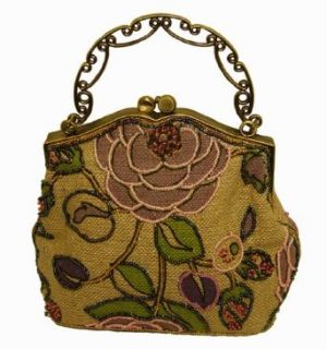An Attractive Purple and Pink Flower Pattern Beaded Evening Handbag,tint Silver Base W/shoulder Drop   1 Clothing