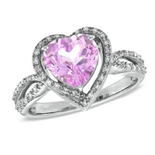 0mm Heart Shaped Lab Created Pink Sapphire and 1/7 CT. T.W. Diamond