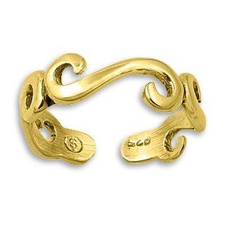 Yellow Gold Plated Silver Swirl Mid Finger / Mid Knuckle Ring Toe Rings Jewelry