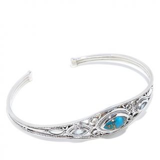 Himalayan Gems™ Turquoise and Blue Topaz Filigree Cuff Bracelet