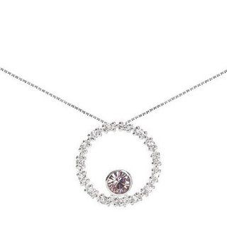 Sterling Silver Pave Circle with June Birthstone Light Amethyst Crystal Pendant on 16 18in Necklace Jewelry