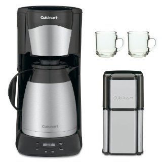 Cuisinart DTC975BKN 12 Cup Programable Thermal Coffeemaker Black (New) with Grind Central Coffee Grinder (Refurbished) and 2 Piece 10 oz. ARC Handy Glass Coffee Mug Drip Coffeemakers Kitchen & Dining