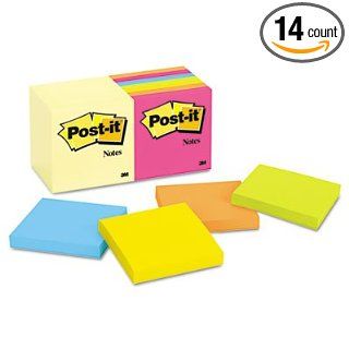 Post it Notes Note Pad Assortment, 3 x 3, 7 Canary Yellow & 7 Assorted Bright 100 Sheet Pads