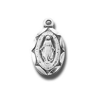 Infant Baby Necklace Miraculous Medal St. Mary Mother of God with 13" Rhodium Plated Stainless Chain Girls Boys Jewelry