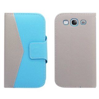 For Samsung Galaxy S III I9300 (Boost mobile/Cricket/MetroPCS/Verizon/Sprint/AT&T/T Mobile/Virgin Mobile) 2 Tone Fancy Wallet Pouch, Blue/Gray Cell Phones & Accessories