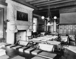 1905 photo Library tables in center with ornate fireplace on left with wainsc c2  