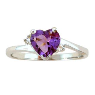 Heart Shaped Birthstone and Diamond Accent Heart Ring in 10K White or