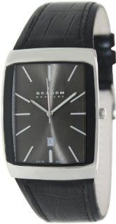 Skagen Men's Designer 984LSLB Black Leather Swiss Quartz Watch with Black Dial at  Men's Watch store.