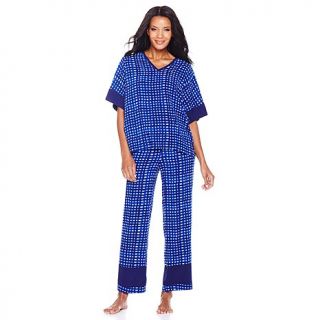N Natori Plaid Colorblock Print Challis Tunic Pajama Set