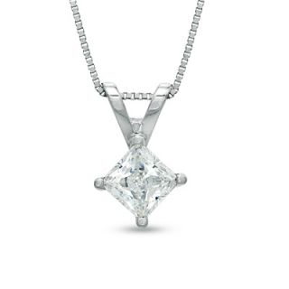 CT. Certified Princess Cut Diamond Solitaire Pendant in 14K White