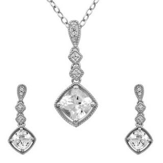0mm Cushion Cut Lab Created White Sapphire Pendant and Earrings Set