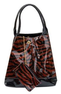 Large Glitter Zebra Print Handbag Purse Tote W/Bonus Coin Purse   Bronze C873 Clothing