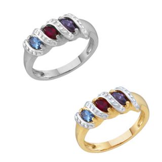 Mothers Marquise Simulated Birthstone Ring in 10K White or Yellow