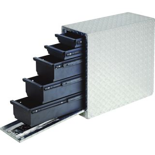 Wel-Bilt Locking Sliding Drawer Aluminum Truck Box — 5-Drawer, Vertical, Diamondplate, Fits 8ft. Bed, 20.5in.L x 8.7in.W x 18.875in.H  Truck Box Storage Drawers