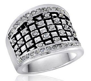 DaVinci Square Checkered Design Fashion Ring Silver Tone You Choose Size, 6 Right Hand Rings Jewelry