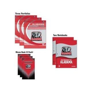 ALABAMA CRIMSON TIDE Logo School Combo 8 Pack   (3) Two Pocket PORTFOLIOS (2) One Subject NOTEBOOKS (3) MEMO BOOKS  Sports Related Merchandise  Sports & Outdoors