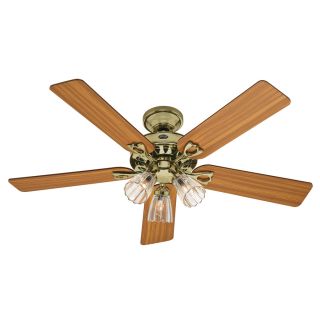 Hunter The Sontera 52 in Hunter Bright Brass Downrod or Flush Mount Ceiling Fan with Light Kit and Remote
